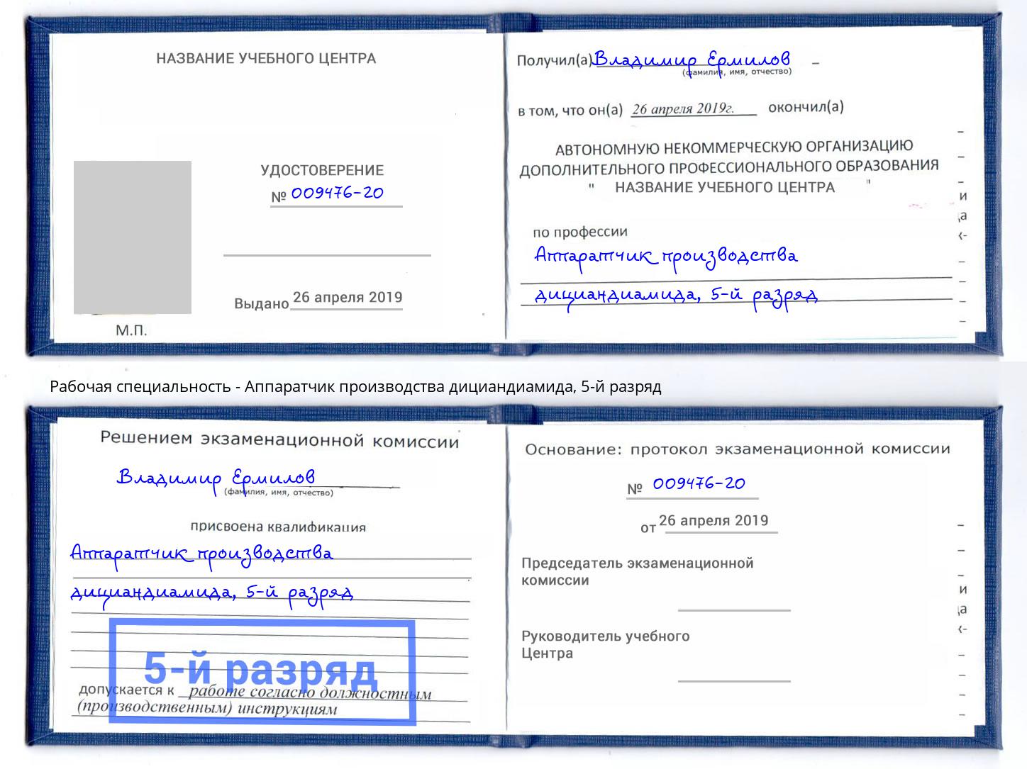корочка 5-й разряд Аппаратчик производства дициандиамида Черняховск