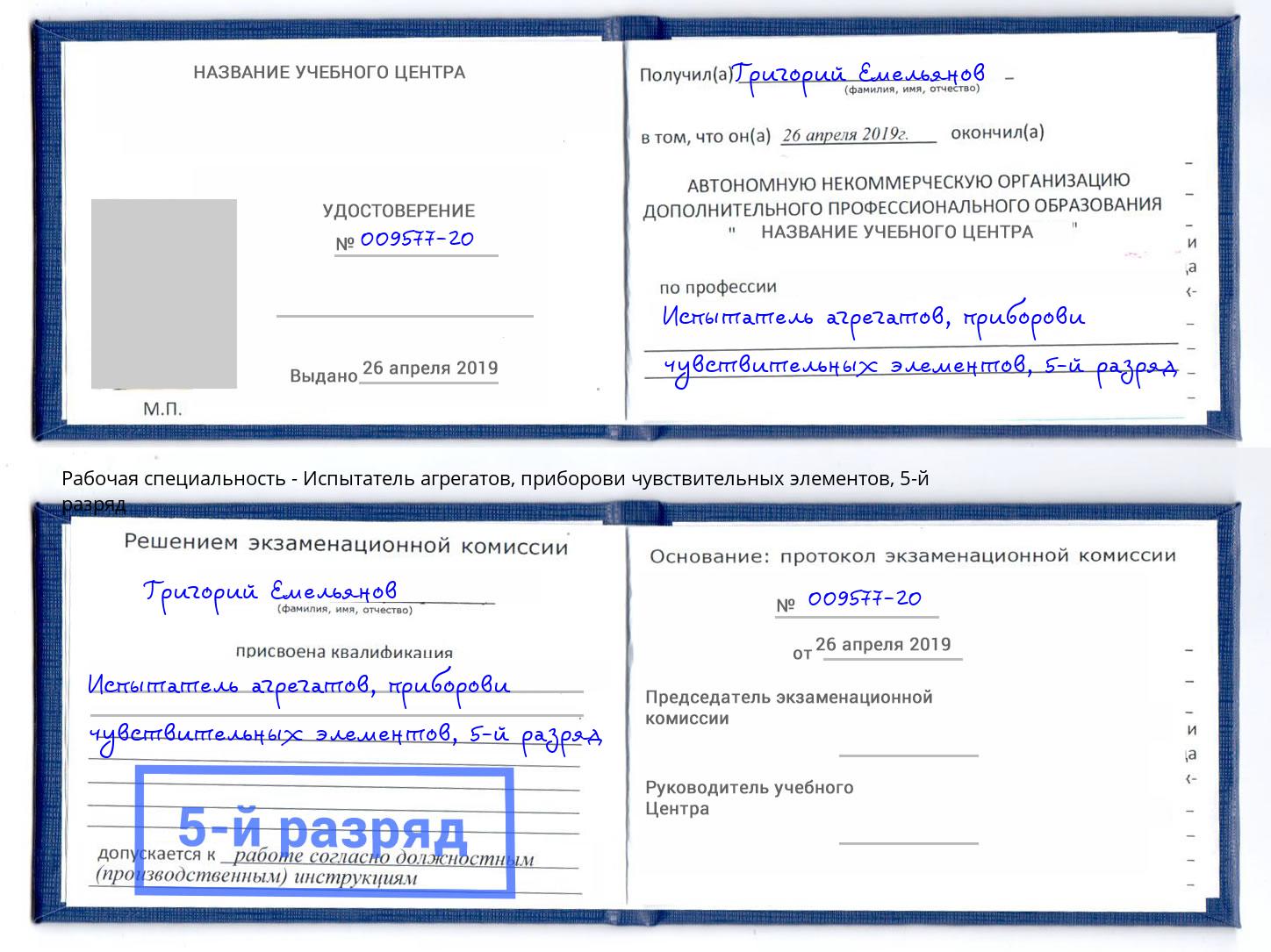 корочка 5-й разряд Испытатель агрегатов, приборови чувствительных элементов Черняховск