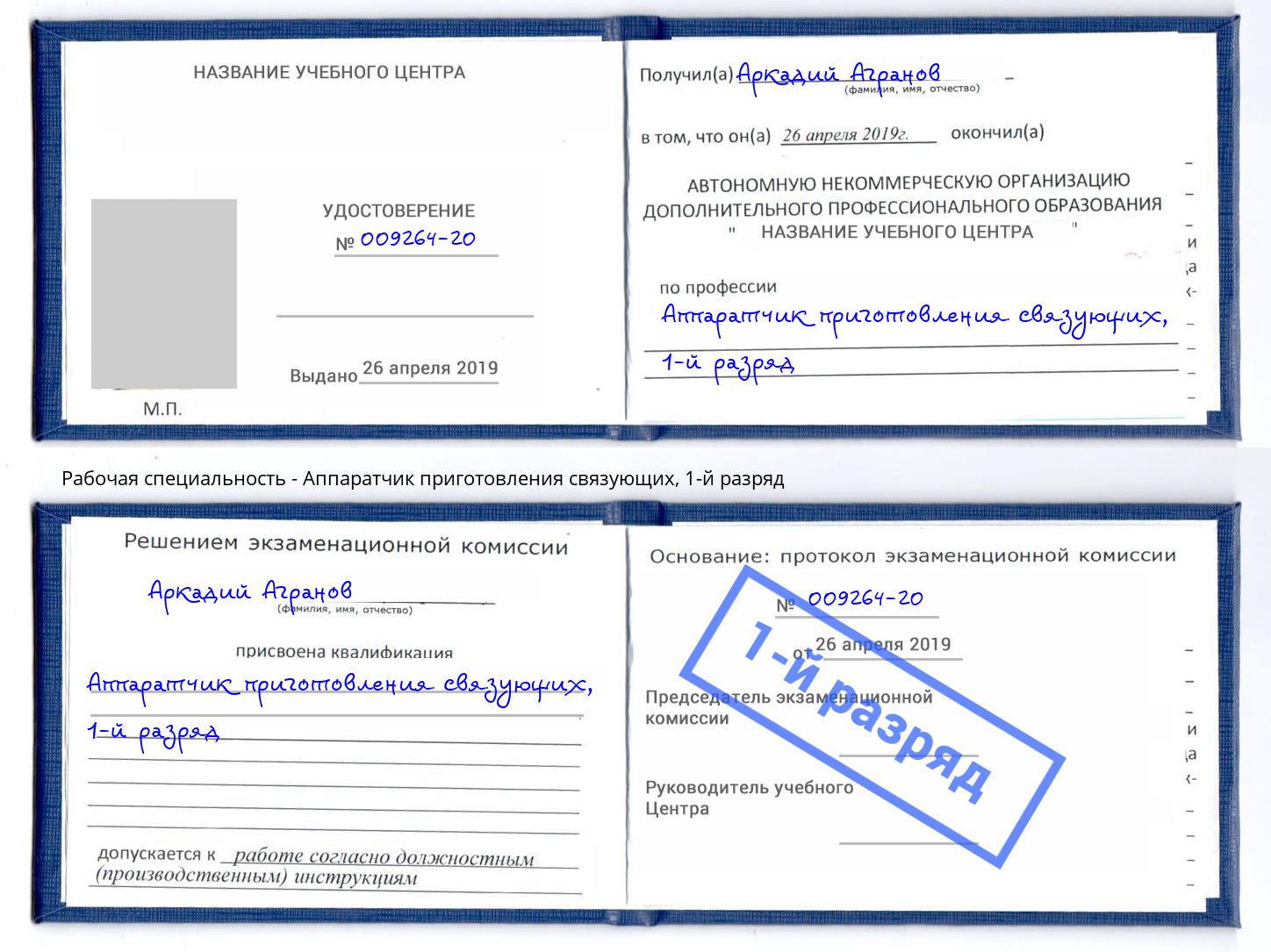 корочка 1-й разряд Аппаратчик приготовления связующих Черняховск