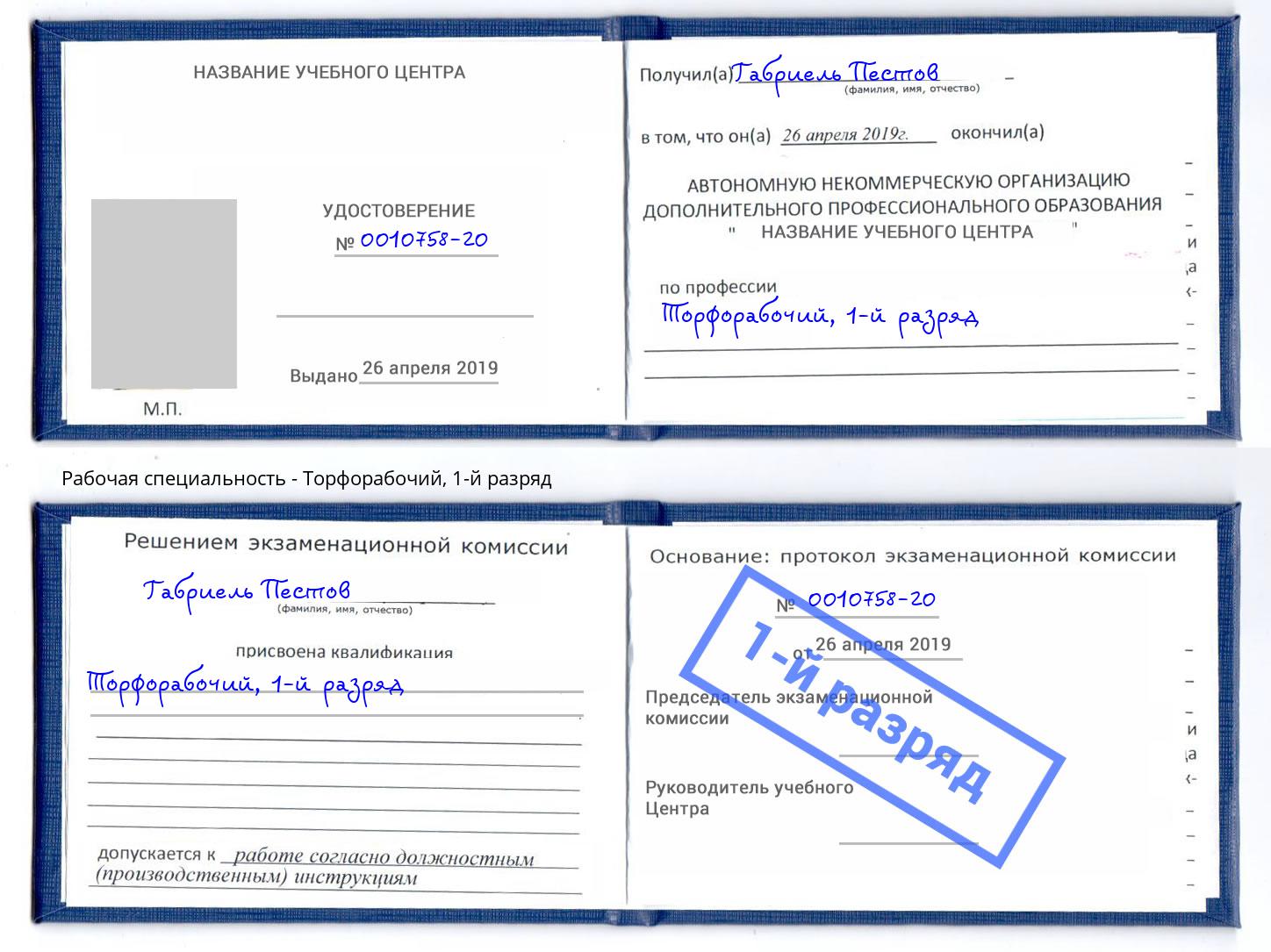 корочка 1-й разряд Торфорабочий Черняховск