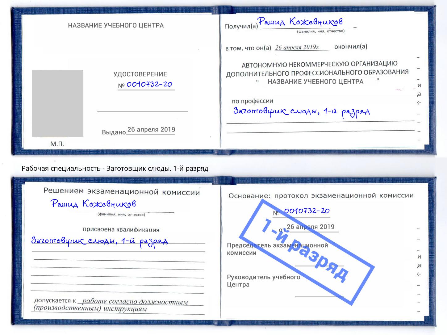 корочка 1-й разряд Заготовщик слюды Черняховск