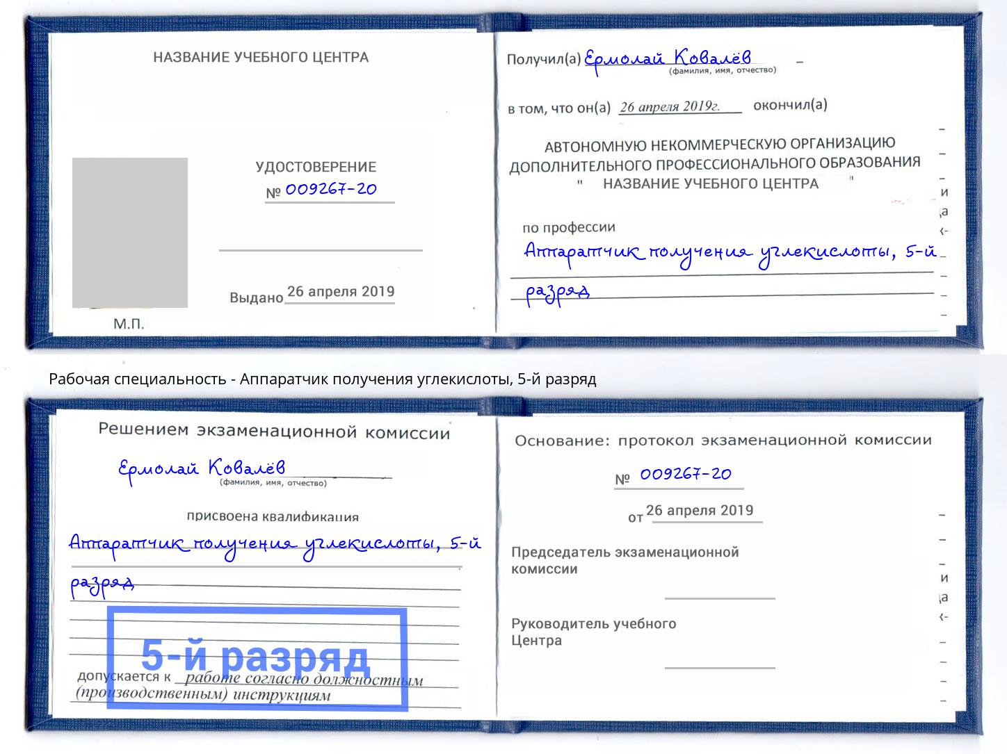 корочка 5-й разряд Аппаратчик получения углекислоты Черняховск