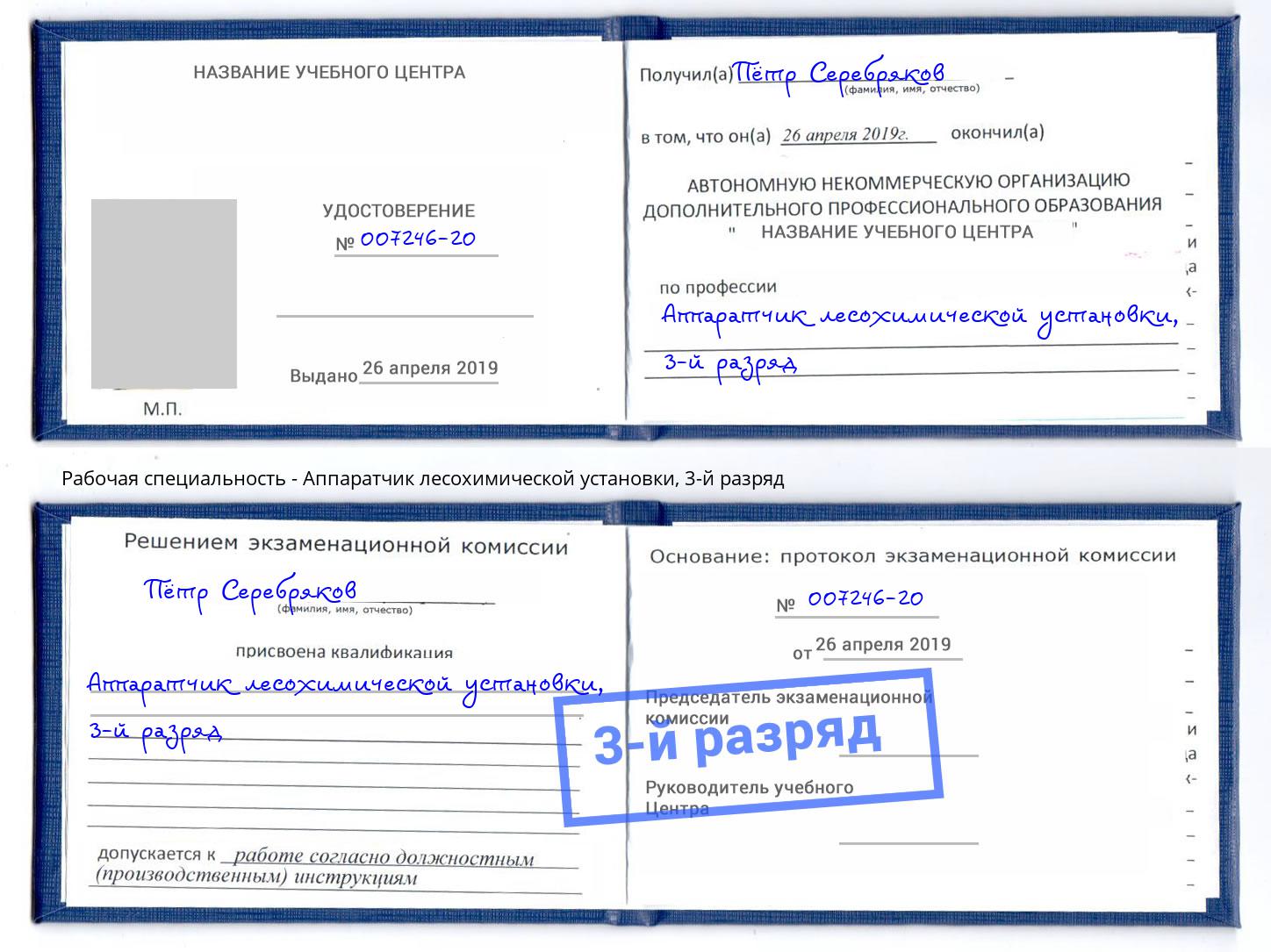 корочка 3-й разряд Аппаратчик лесохимической установки Черняховск