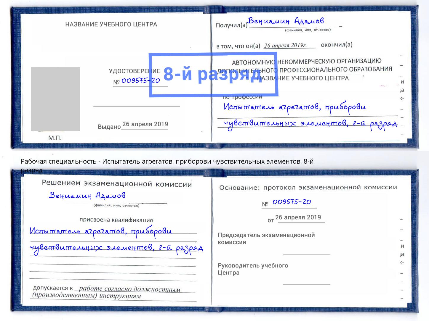 корочка 8-й разряд Испытатель агрегатов, приборови чувствительных элементов Черняховск